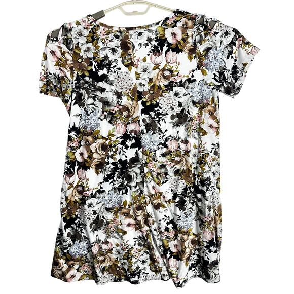 Vibe Dress Women Plus 1X Brown Pink Blue Floral Short Sleeve Stretch Round Neck - Picture 2 of 9